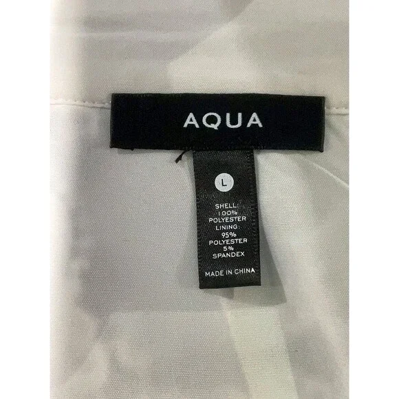 DESIGNER AQUA WHITE LACE HALTER NECKLINE RUFFLE HEM SLEEVELESS DRESS SIZE LARGE - Picture 7 of 16